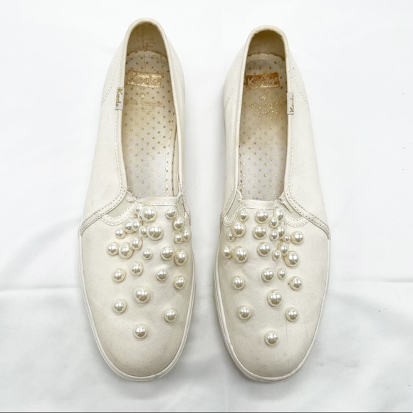 🎃Keds x Kate Spade Triple Decker Bridal Wedding Pearl Slip On Slides size 8.5 - Picture 2 of 11